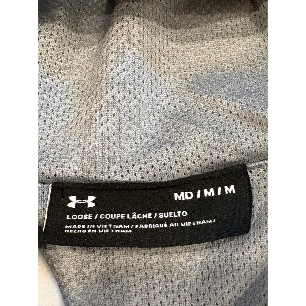 Under Armour Windbreaker Mens Med Gray Camo Hooded Pullover 1/4 Zip Lightweight
